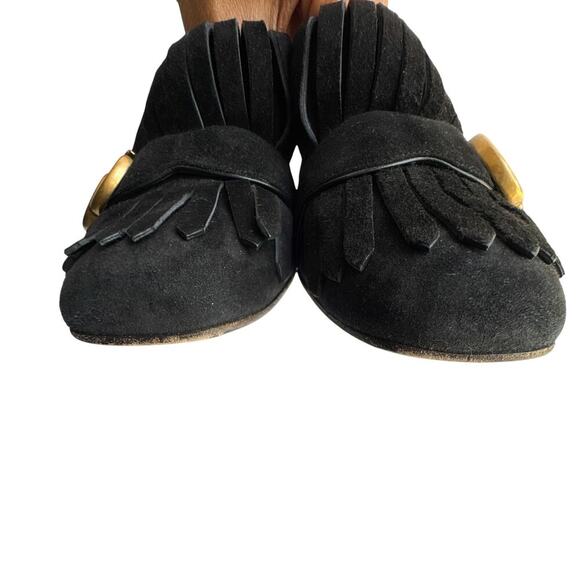 Gucci GG Marmont Fringe Block Heel Pumps Black Suede 39 - Picture 3 of 13